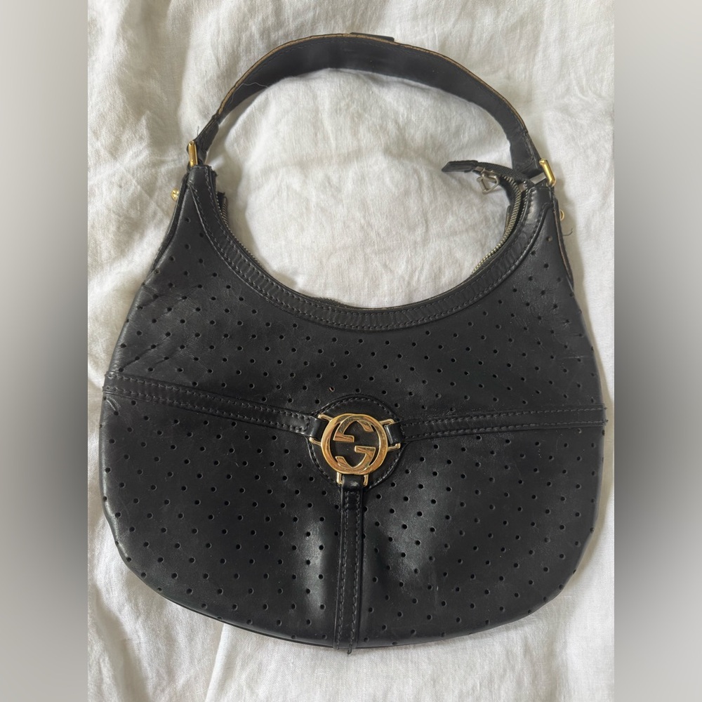 Gucci authentic Black Perforated Leather Amalfi Hobo Bag gold hardware - Picture 1 of 16